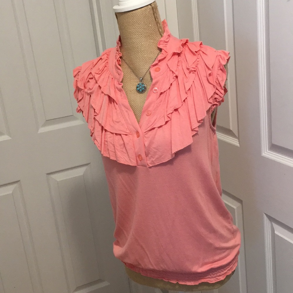 F21 Coral Ruffled Tank Top